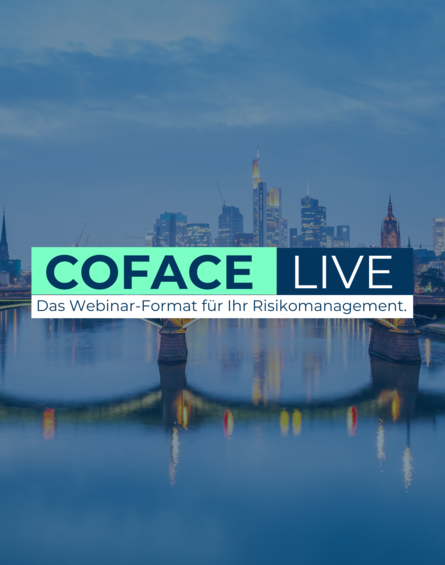 Bild dient als Vorschaubild innerhalb des Event-Bereichs. Darauf der Schriftzug "Coface LIVE" , als Hintergrund die Frankfurter Skyline.